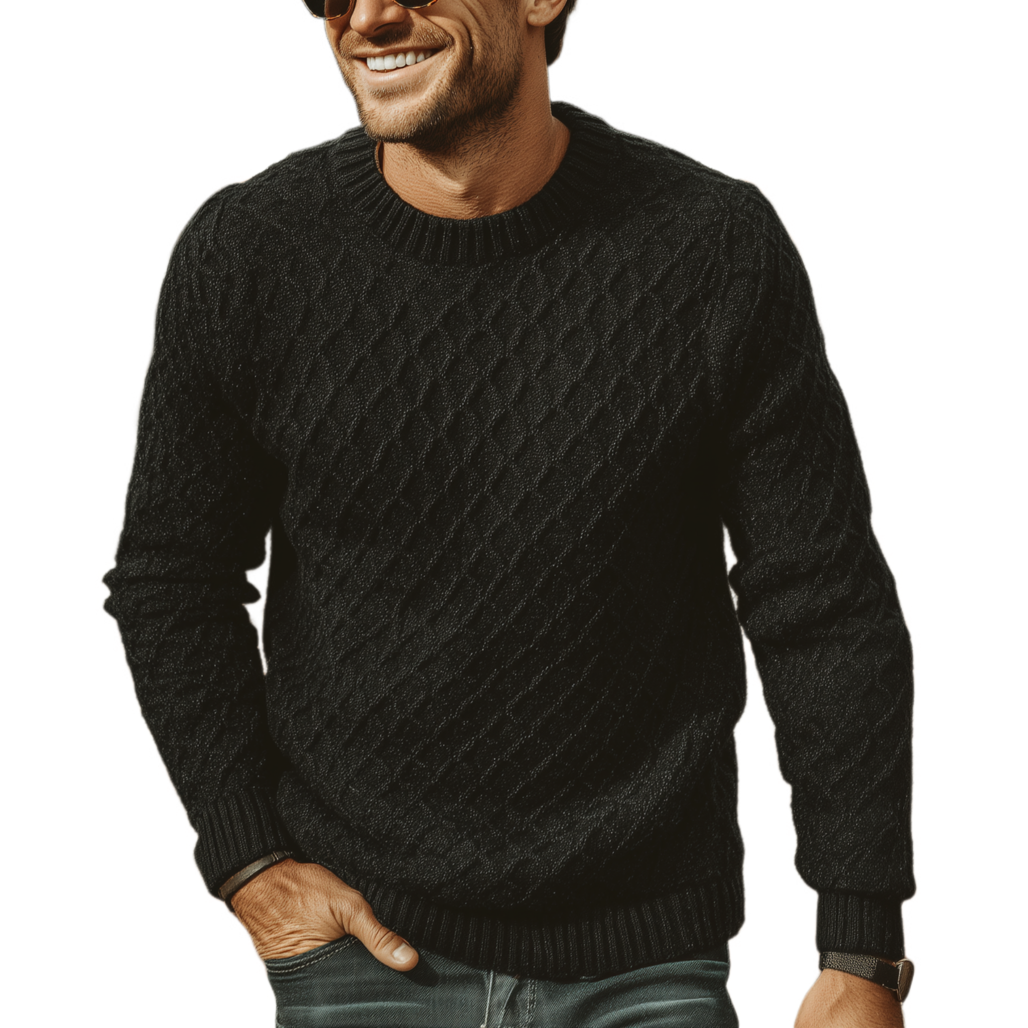 Men's Classic Casual Round Neck Jacquard Texture Sweater MTA2578J1K