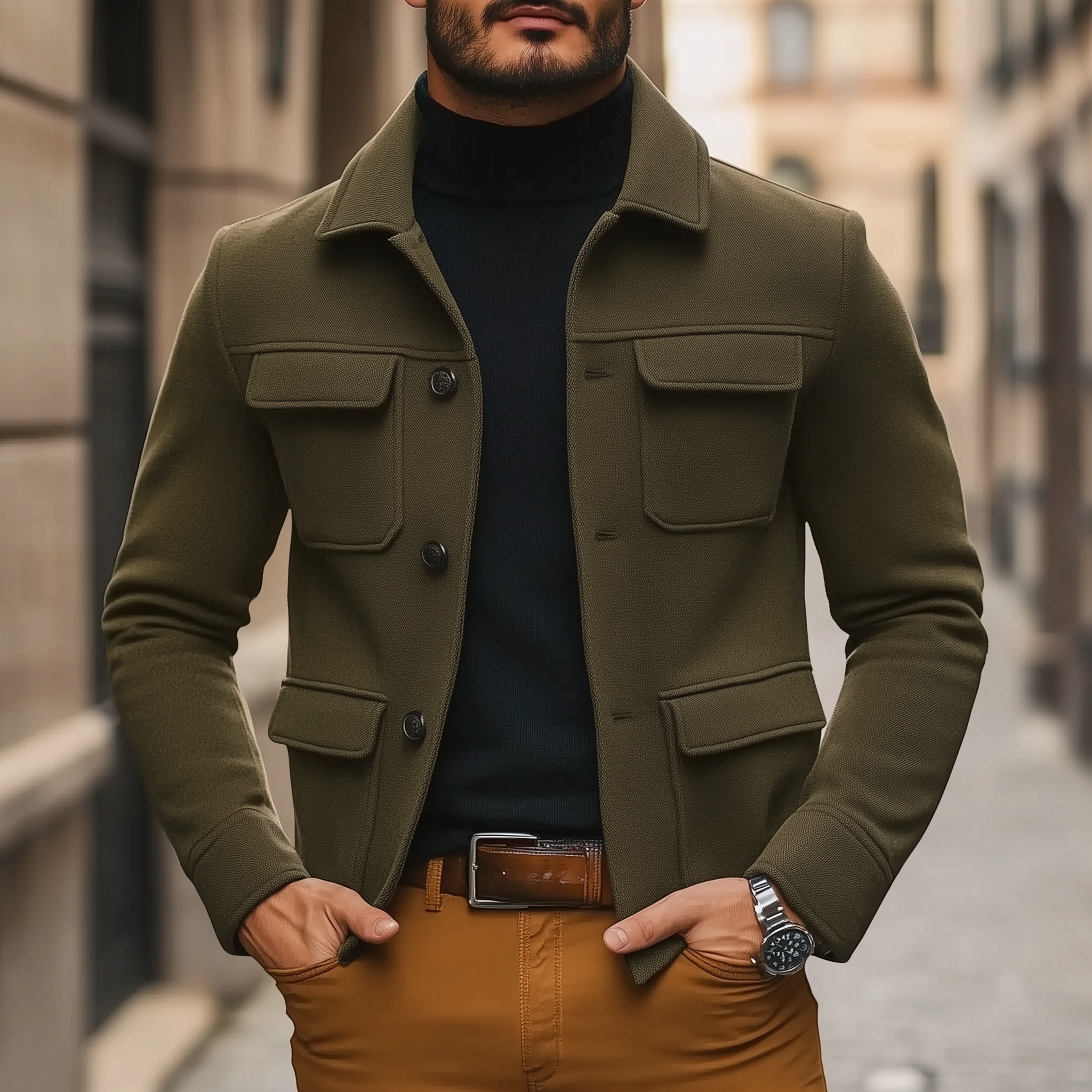 Men's Winter Retro Solid Color Faux Wool Short Coat MTA3046J8P