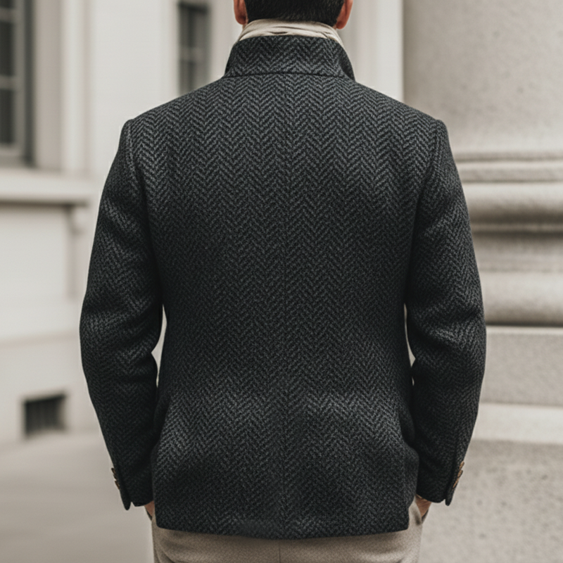 Men's Business Style Stand-collar Double-vented Faux Wool Jacket MTA2121K2U