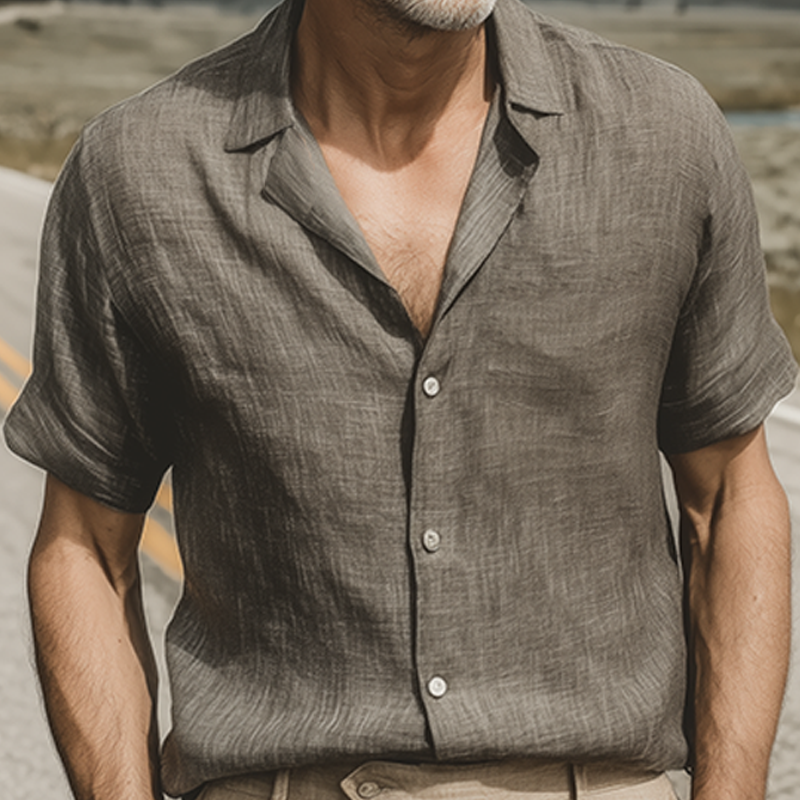 Men's Spring And Summer Classic Casual Cotton And Linen Mixed Color Texture Breathable Short-sleeved Shirt MTA1126G5K