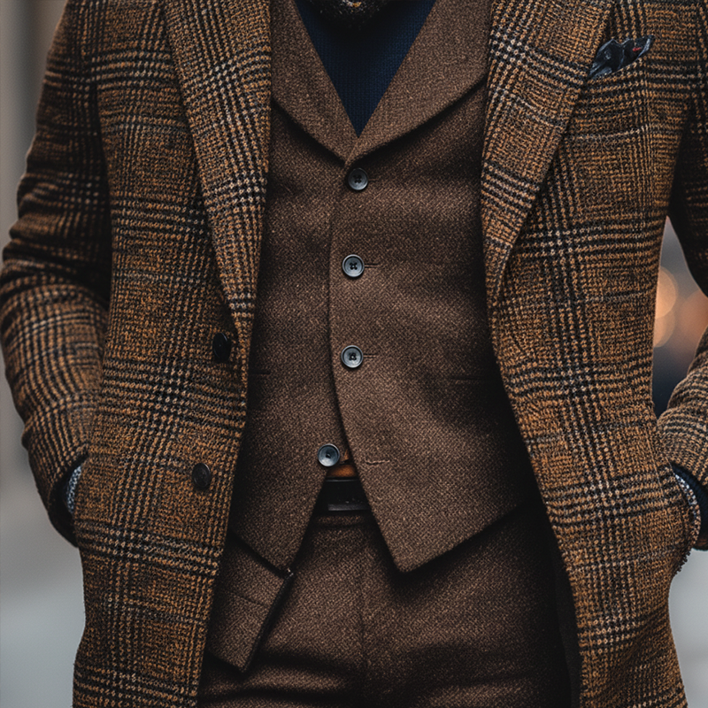 Men's Winter Retro Plaid Faux Wool Mid-length Coat MTA2884K5P