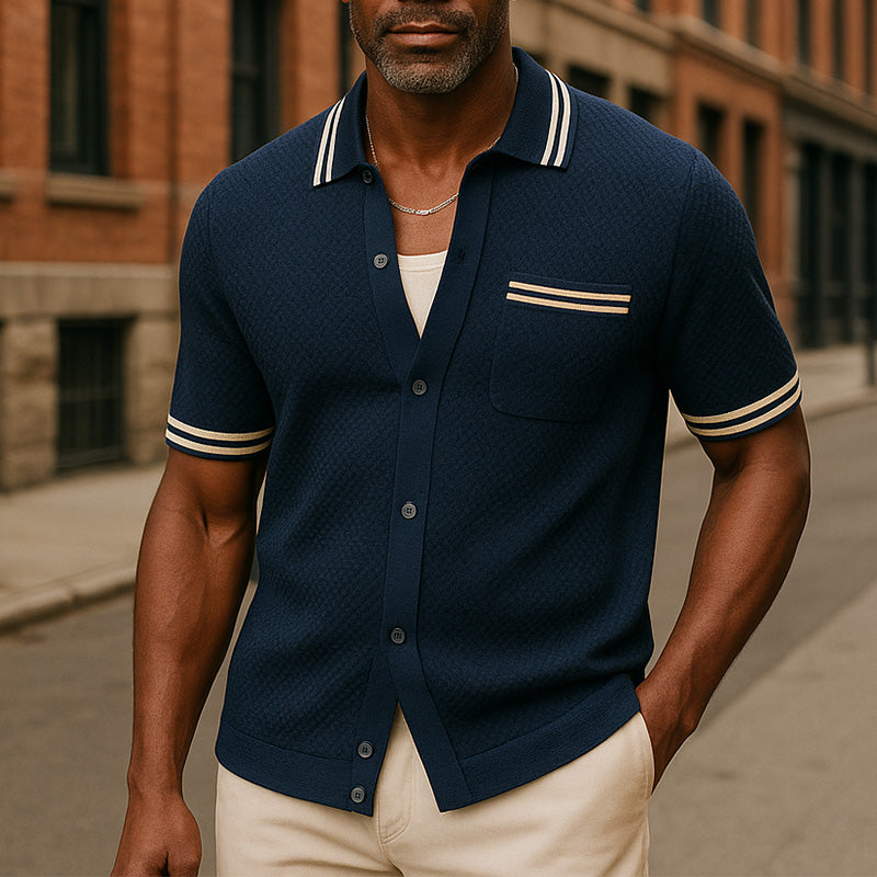 Men's Summer Breathable Textured Fabric Short-Sleeved Sports Shirt MTA2675E6P