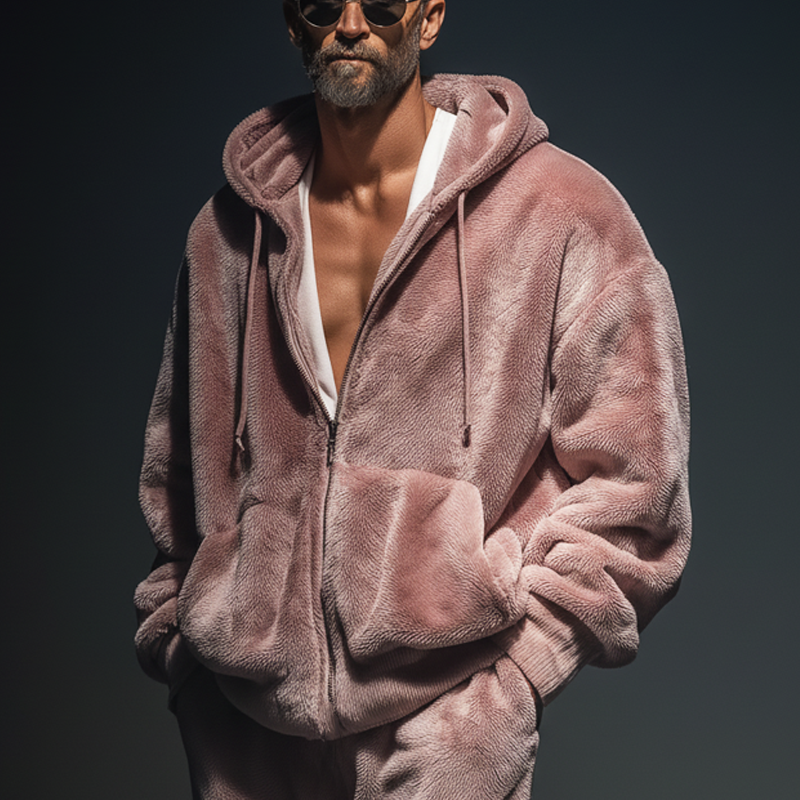 Men's Fashion Faux Mink Hooded Zipper Casual Jacket MTA2344J8U
