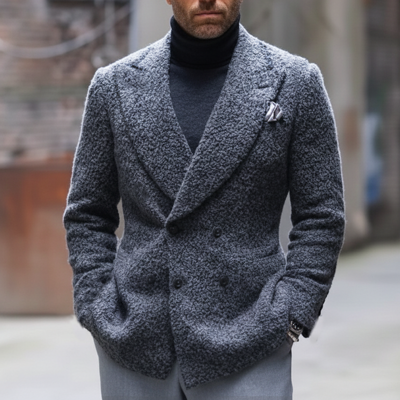 Men's Classic Double-breasted Coarse Grain Faux Wool Blazer MTA2576J8U