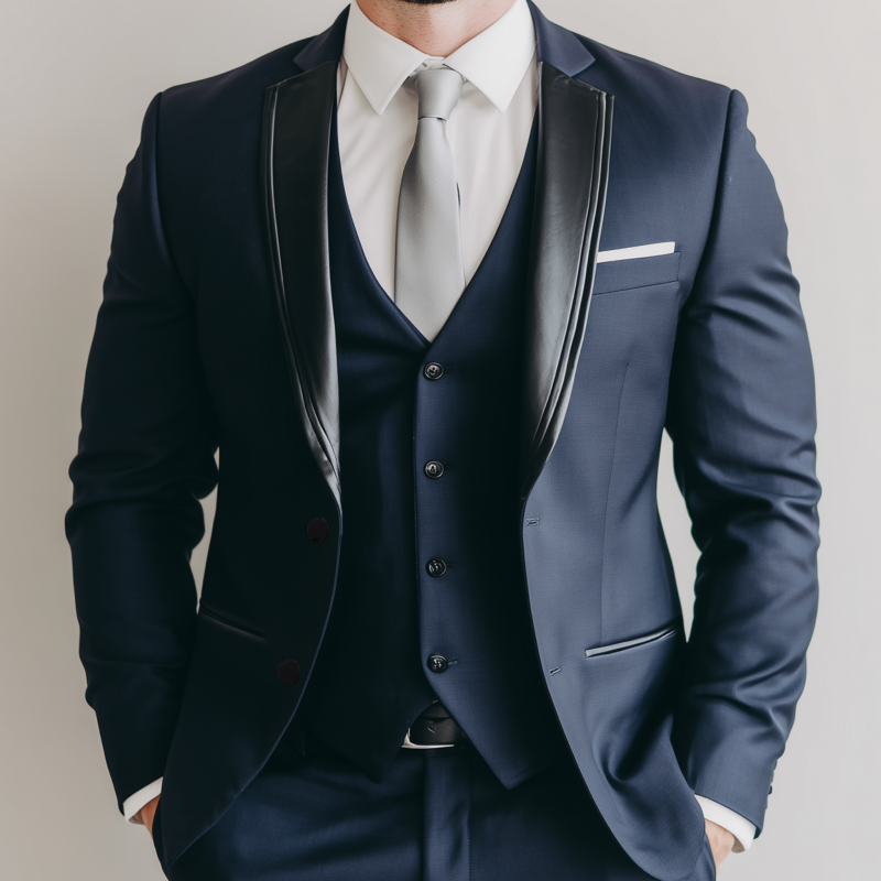 Men's Fashionable Cotton Blend Patchwork PU Notch Lapel Single-breasted Slim-fit Suit Blazer MTA0653H4M