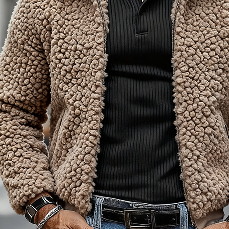 Men's Solid Color Polar Fleece Casual Lapel Zipper Jacket MTA2482J8X