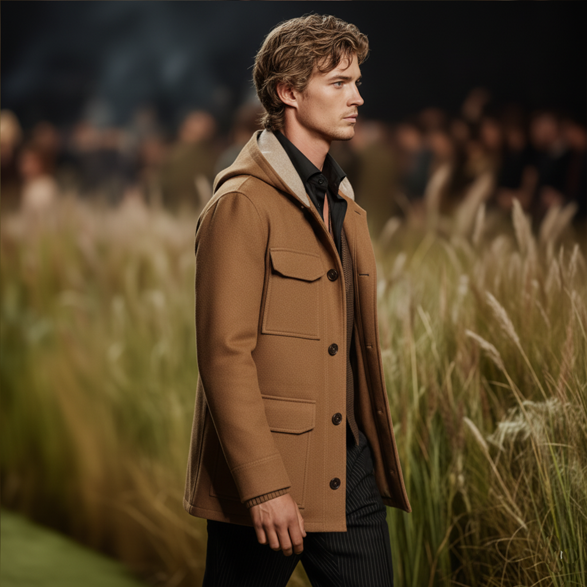 Men's Classic Retro Hooded Multi-pocket Faux Wool Jacket MTA3181J1K