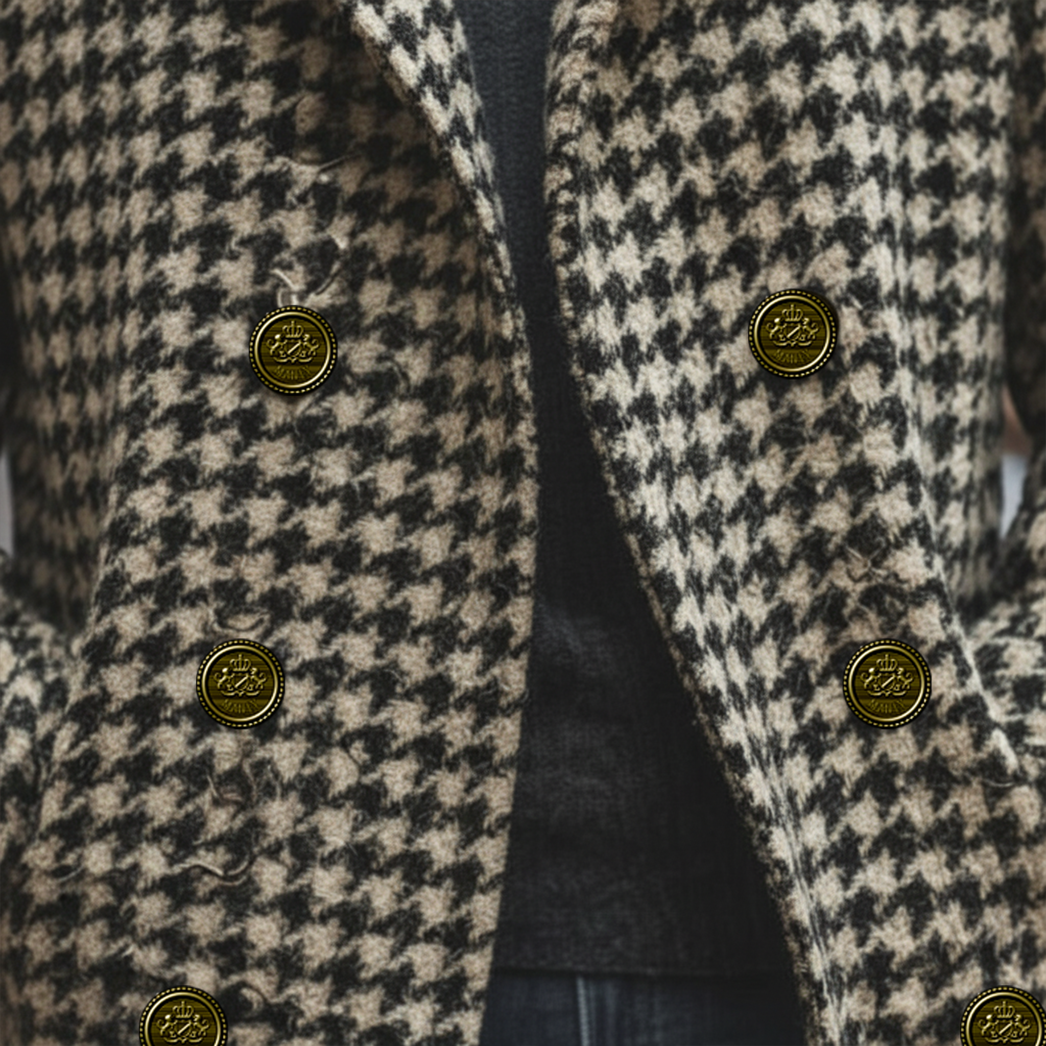 Men's Classic Retro Lapel Double-breasted Houndstooth Faux Wool Thigh-length Jacket MTA2479I0K