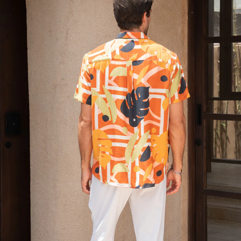 Men's Spring And Summer Fashion Casual Tencel Cotton Blended Printed Short Sleeve Shirt MTA0778G1K