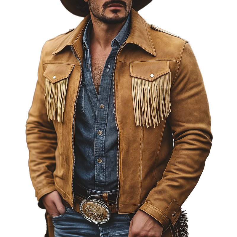 Men's Winter Retro Tassel PU Faux Leather Zipper Jacket MTA2418K0P