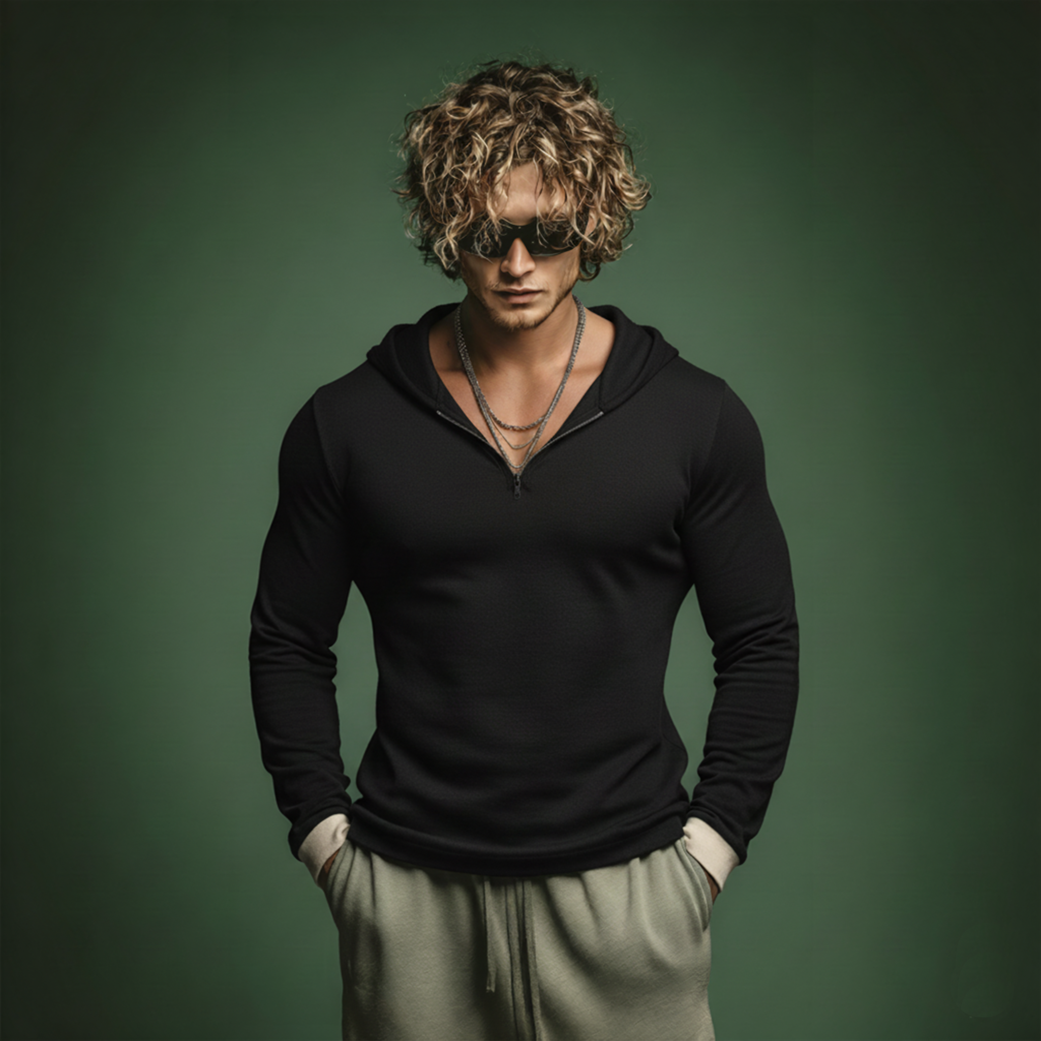 Men's Classic Casual Cotton Blend Slim Fit Hooded V-Neck Long Sleeve T-Shirt MTA2976J7K