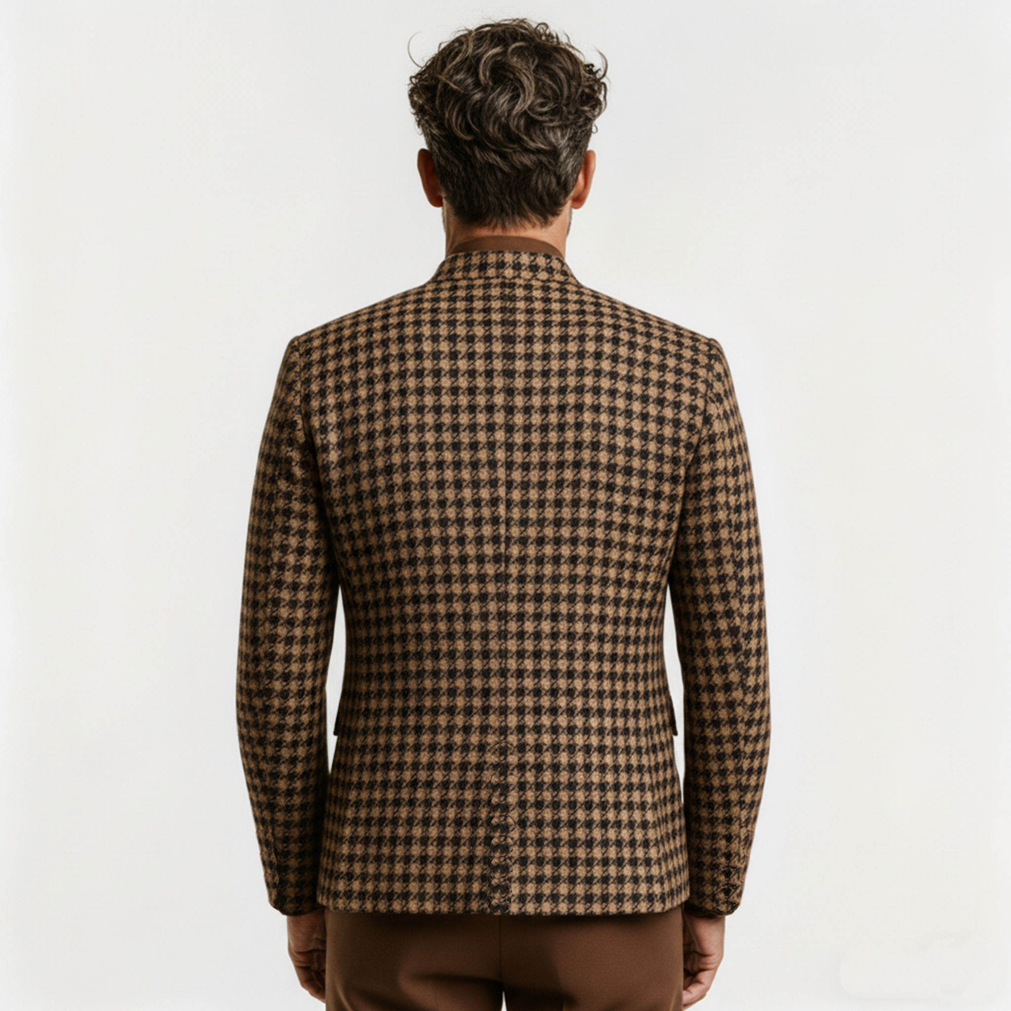 Men's Classic Retro Stand-up Collar Houndstooth Wool Jacket MTA2807K3K