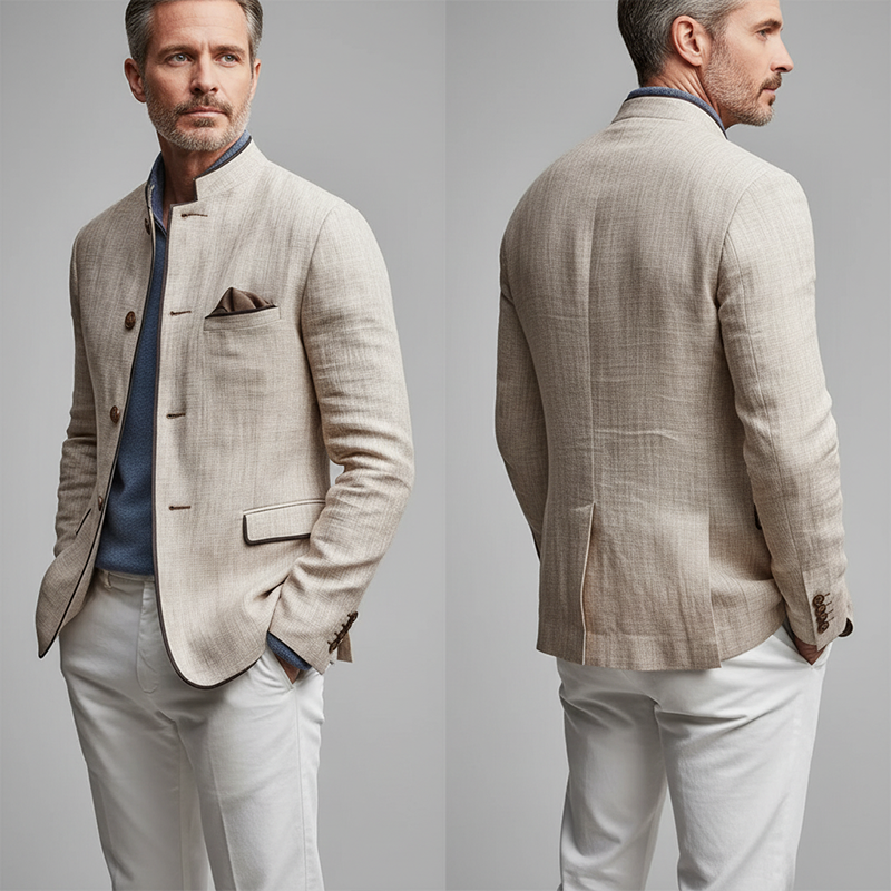 Men's Autumn Fashion Slub Linen Blend Thin Cardigan Jacket MTA1363I7P