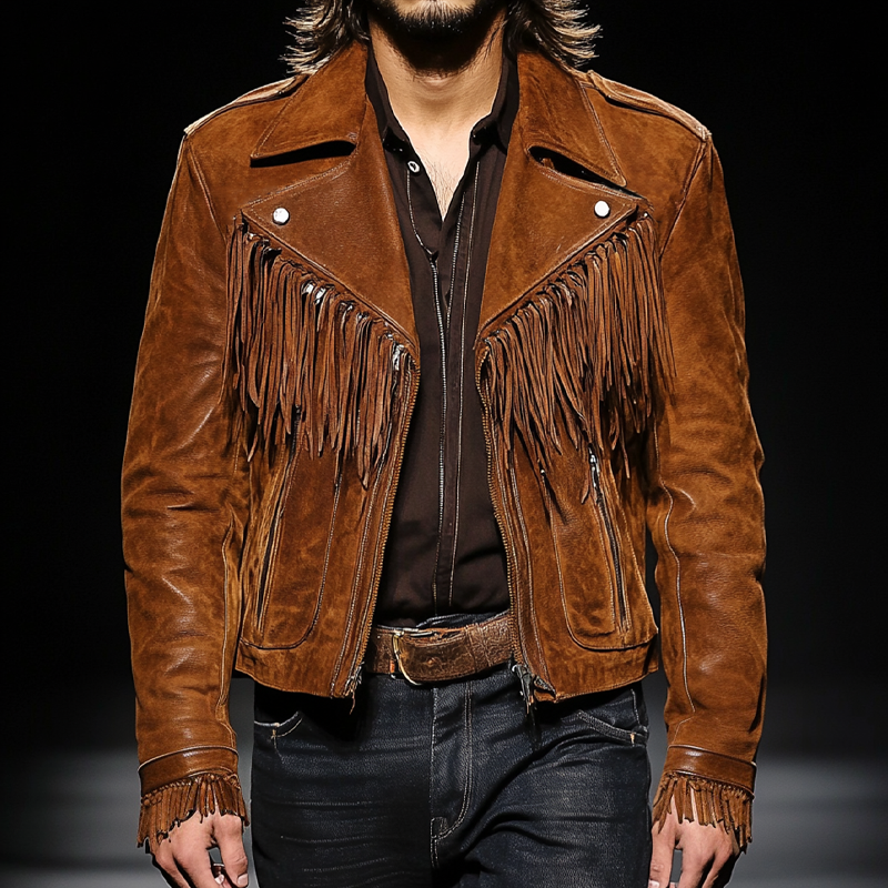 Men's Vintage Western Style Fringe Lapel Jacket MTA2832H0X