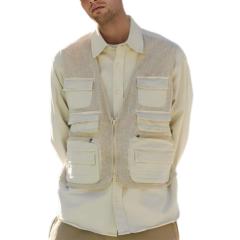 Men's Stylish Plaid Texture Multi-Pocket V-Neck Vest MTA0964F7U