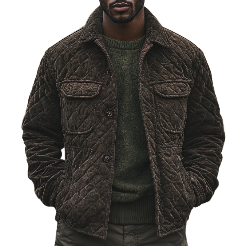 Men's Solid Corduroy Quilted Lapel Jacket MTA2725J0X
