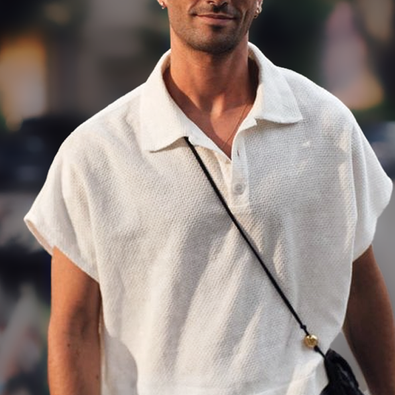 Men's Fashion Solid Lapel Dropped Shoulder Sleeve Casual Polo Shirt MTA1426E0Z