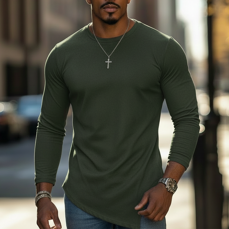 Men's Spring Fashion Simple Cotton Blend Crew Neck Long-sleeved T-shirt MTZ0520A8P