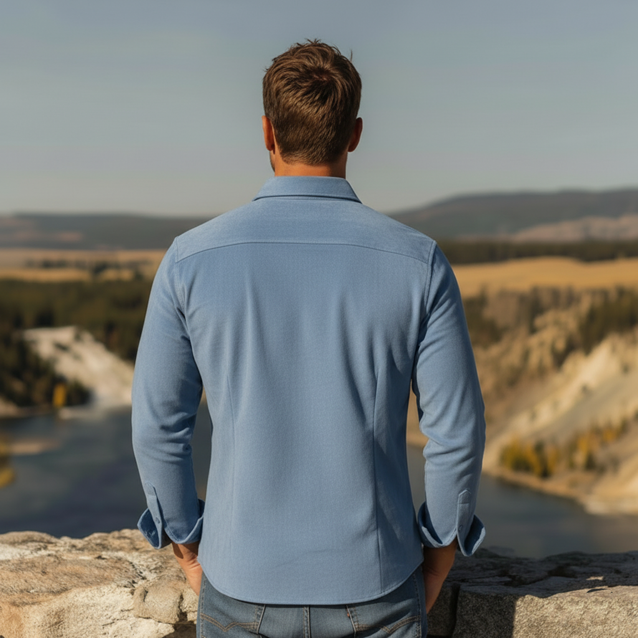 Men's Classic Casual Faux Suede Collared Long-sleeved Shirt MTZ0456A5K