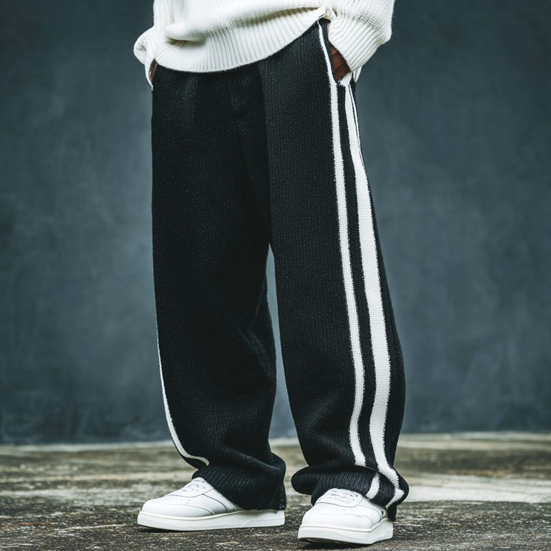 Men's Classic Color-blocked Striped Loose-fitting Knit Trousers MTA0857K7U