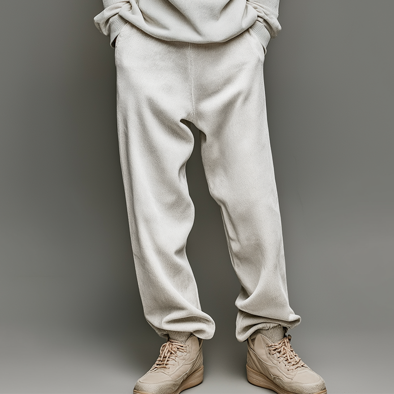 Men's Retro Casual Solid Color Ribbed Drawstring Trousers MTZ1074B2TO