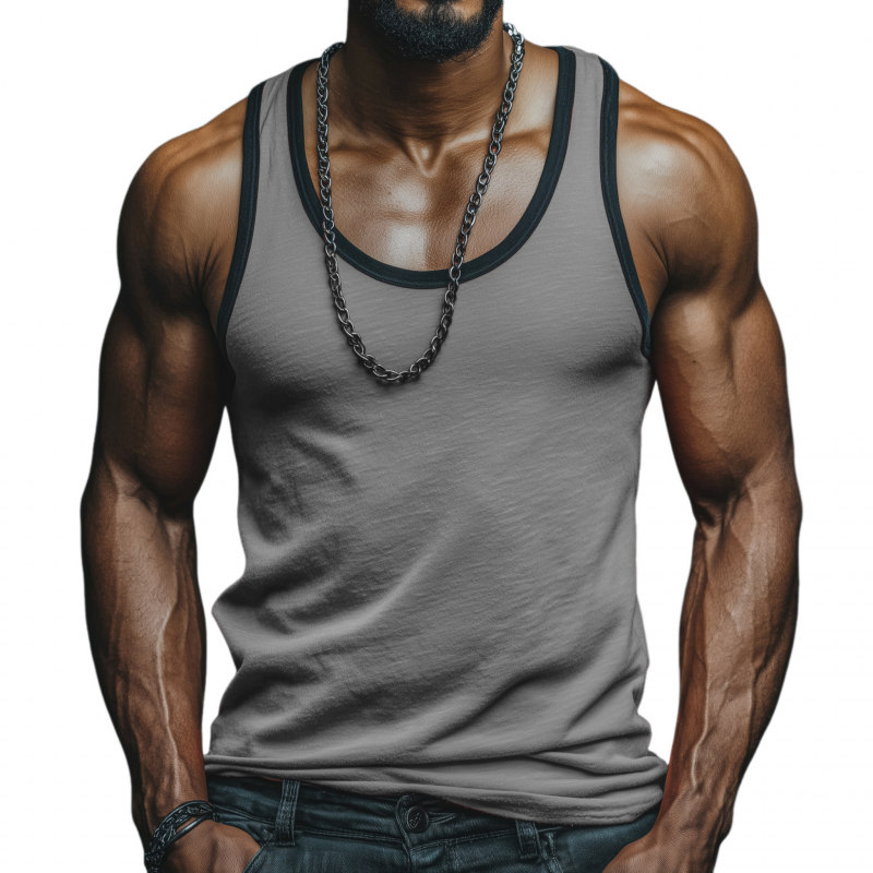 Men's Casual Breathable Skin-friendly Colorblock Cotton U-neck Patch Pocket Slim Tank Top MTA0798G1M