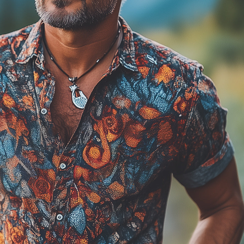Men's Summer Retro Print Short Sleeve Shirt MTA2935D0U
