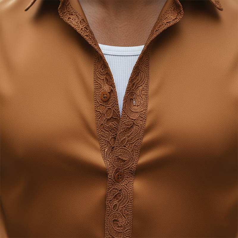 Men's Spring Vintage Lace And Satin Long-sleeved Shirt MTA2513L2P