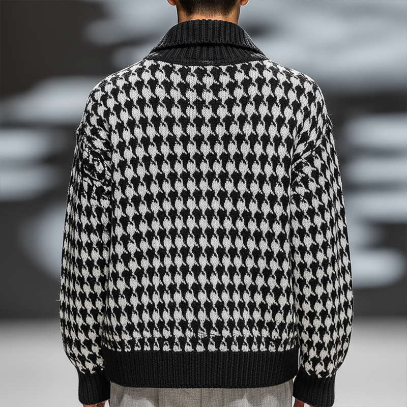 Men's Winter Fashion Cotton Knitted Houndstooth Pattern Sweater MTA1363J1P