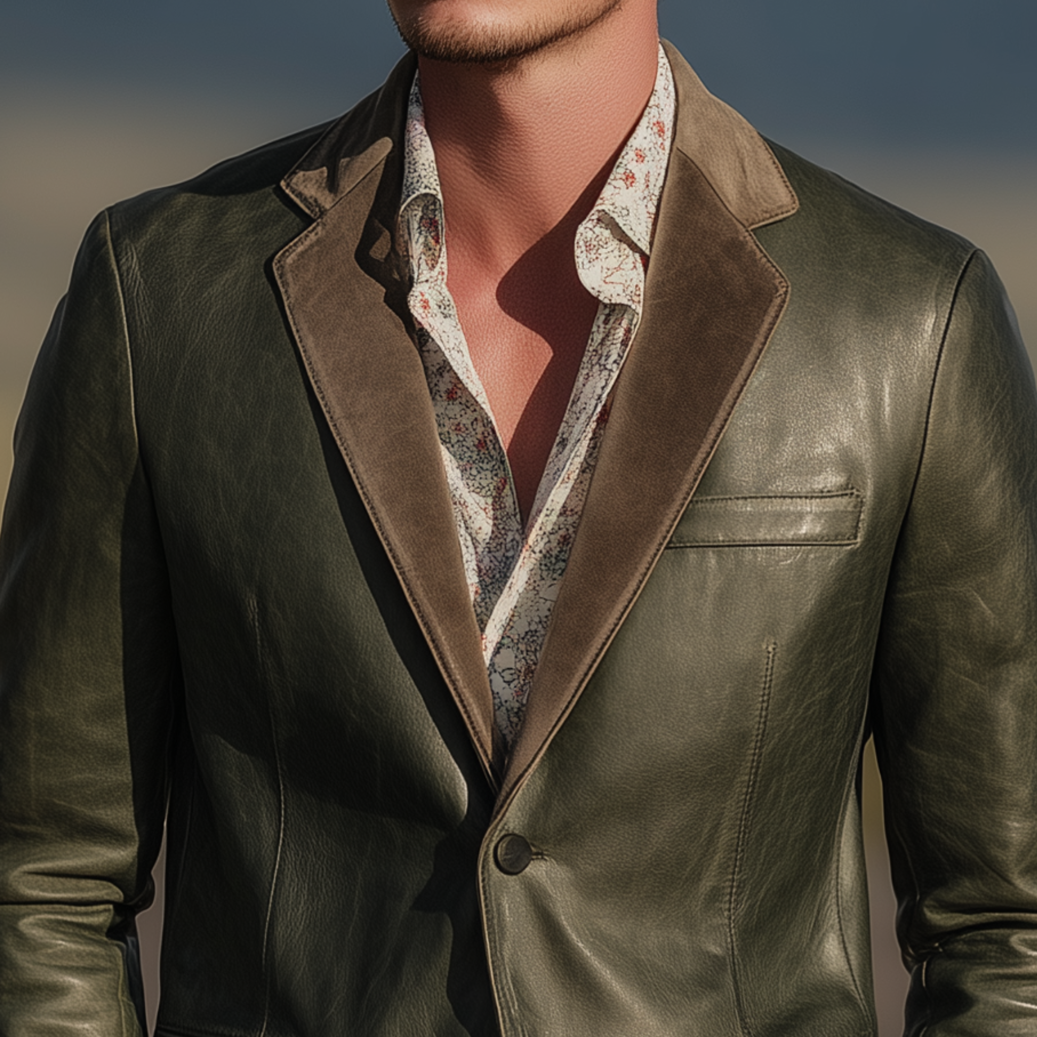Men's Classic Casual Collar Stitching Suede Single-breasted PU Leather Blazer MTA2949H8K