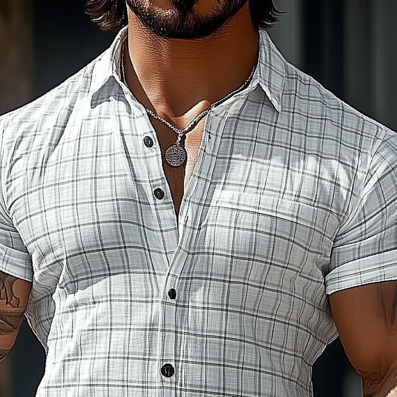 Men's Plaid Printed Casual Short Sleeve Shirt MTA2247G2X