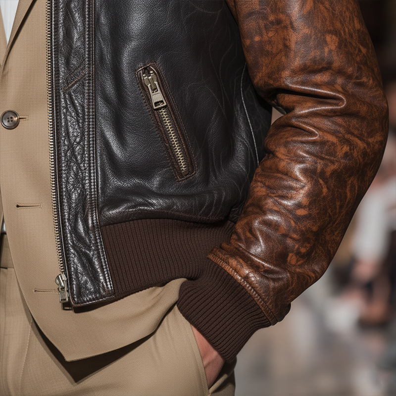Men's Winter Fashion Contrast Color Stitching PU Leather Jacket MTA1418J2P