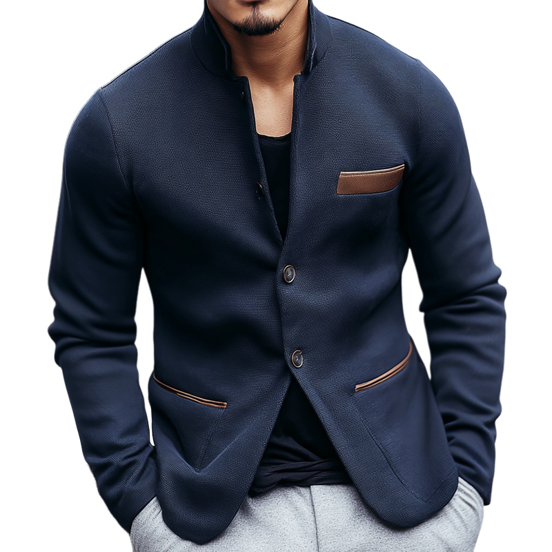 Men's PU Leather Decor Stand Collar Single Breasted Jacket MTA0435I0Z