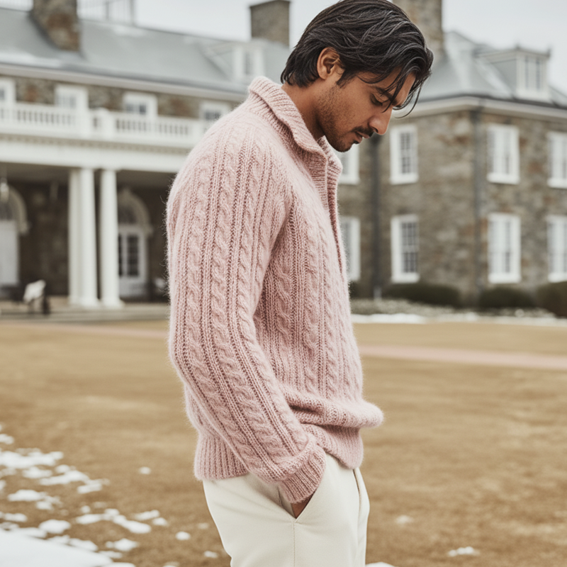 Men's Urban Cable Jacquard Three-Button Polo Collar Knit Sweater MTA2870K6U