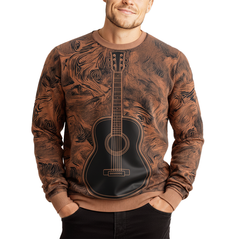 Men's Fashion Guitar Print Cotton Blend Crew Neck Sweatshirt MTA2723J2P
