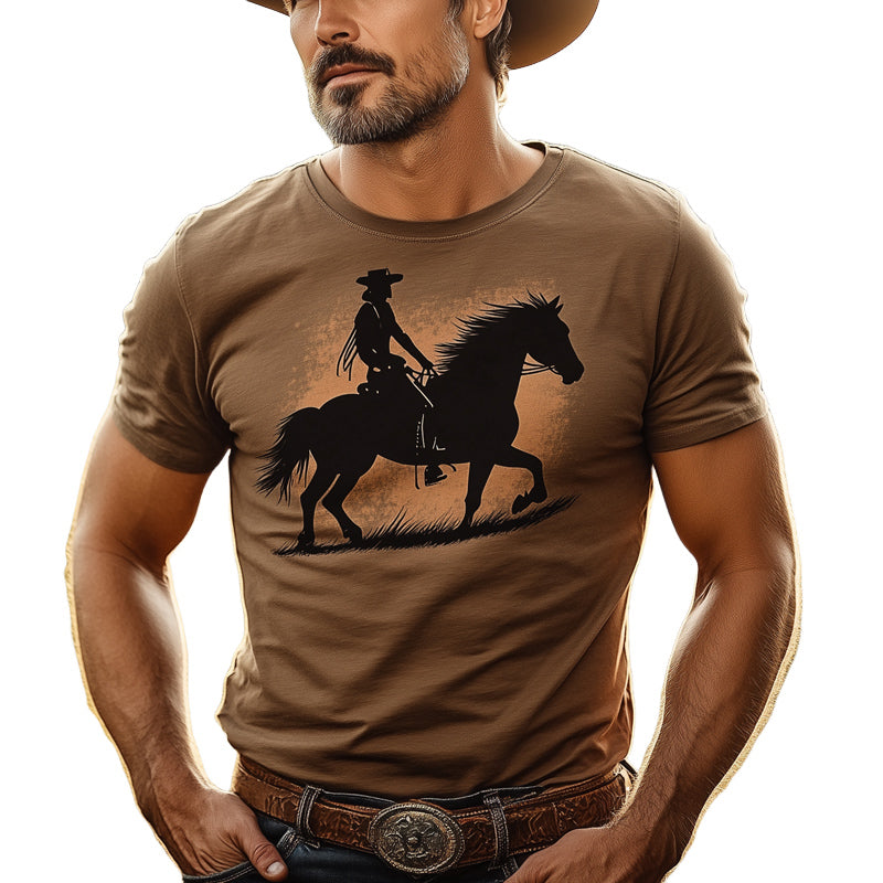 Men's Summer Western Cowboy Style Printed Round Neck T-Shirt MTA2864D4U