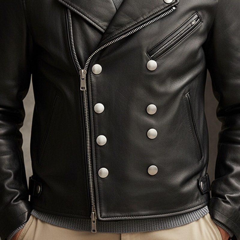 Men's Slim-fit Motorcycle Style Double-breasted Jacket MTA0597L6X