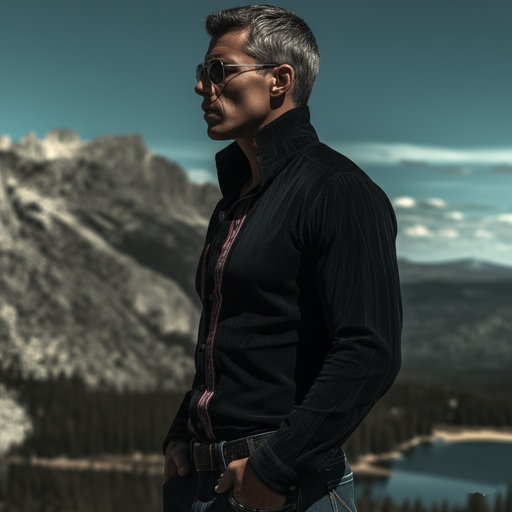 Men's Classic Vintage Western-style Stand-collar Embroidered Faux Suede Slim-fit Long-sleeved Shirt MTA1502L4K