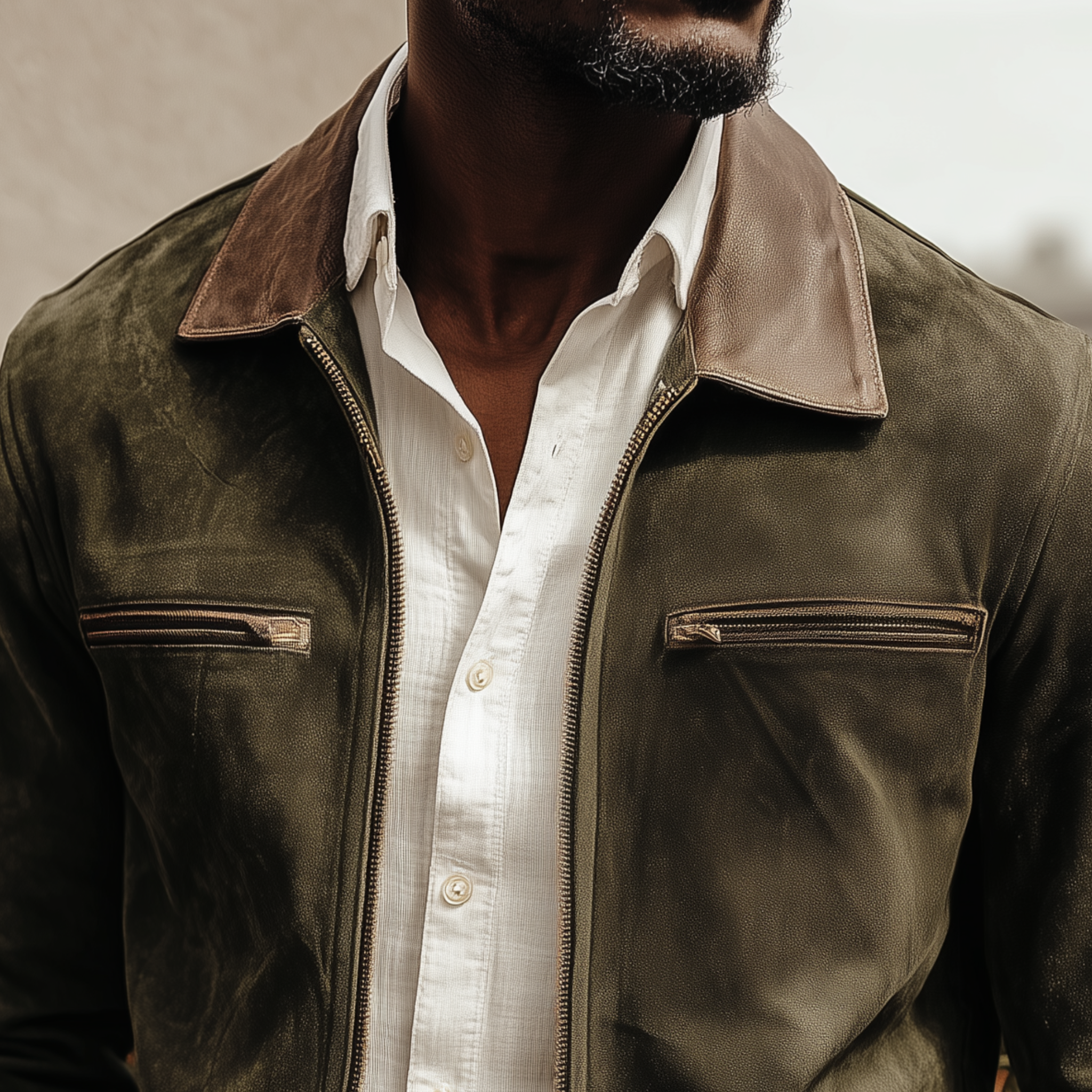 Men's Classic Casual PU Leather Lapel Placket Zipper Suede Jacket MTA2728H2K