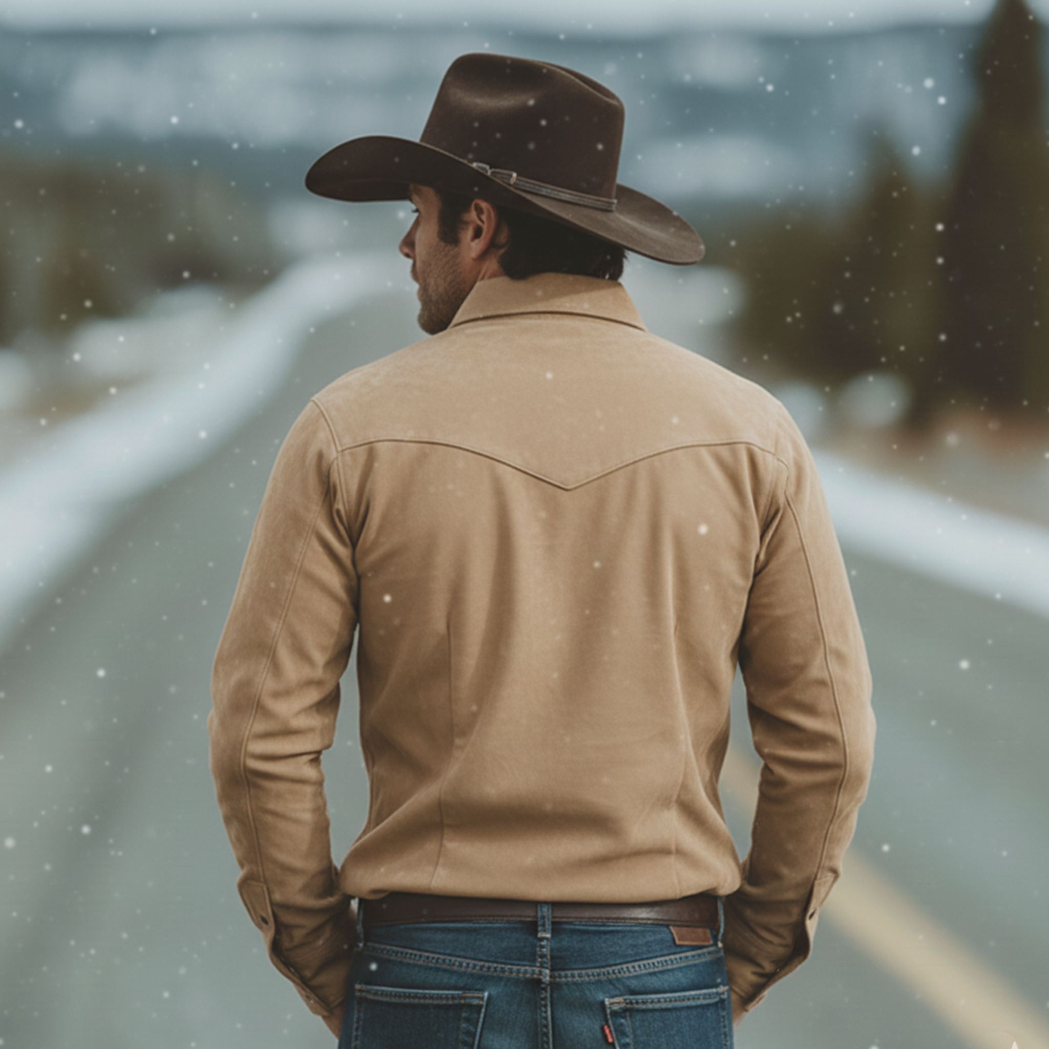 Men's Classic Retro Western Style Embroidered Faux Suede Long-sleeved Shirt MTA1767K4K