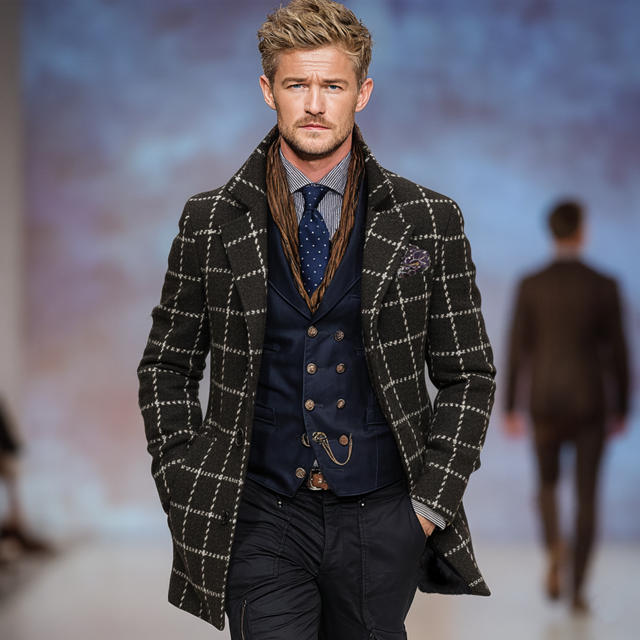 Men's Classic Retro Lapel Faux Plaid Woolen Single-breasted Coat MTA1104J3K