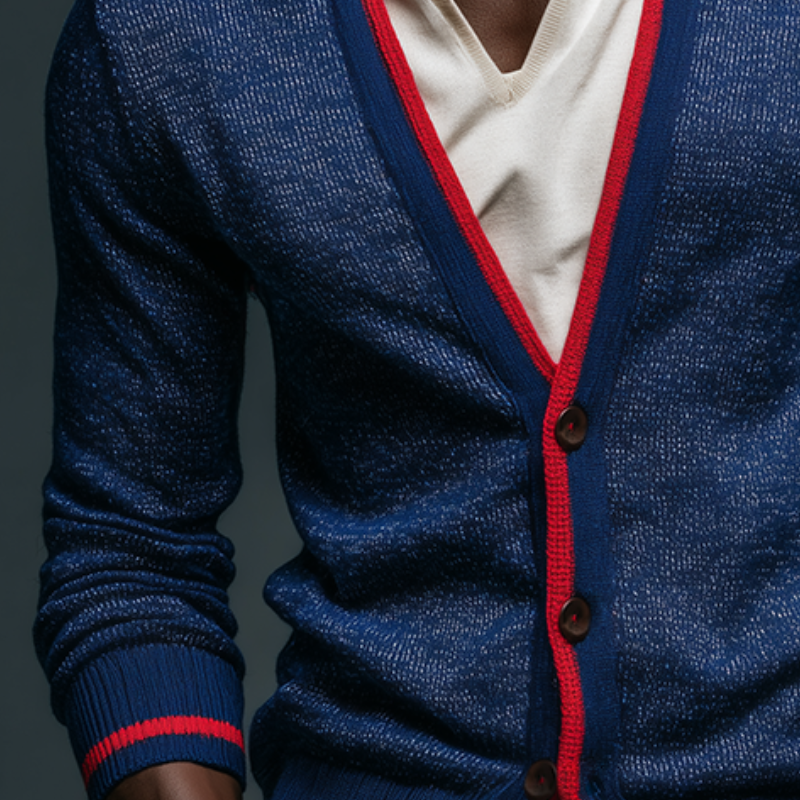 Men's Retro Casual Contrast Color Knit Cardigan MTA0641H5TO