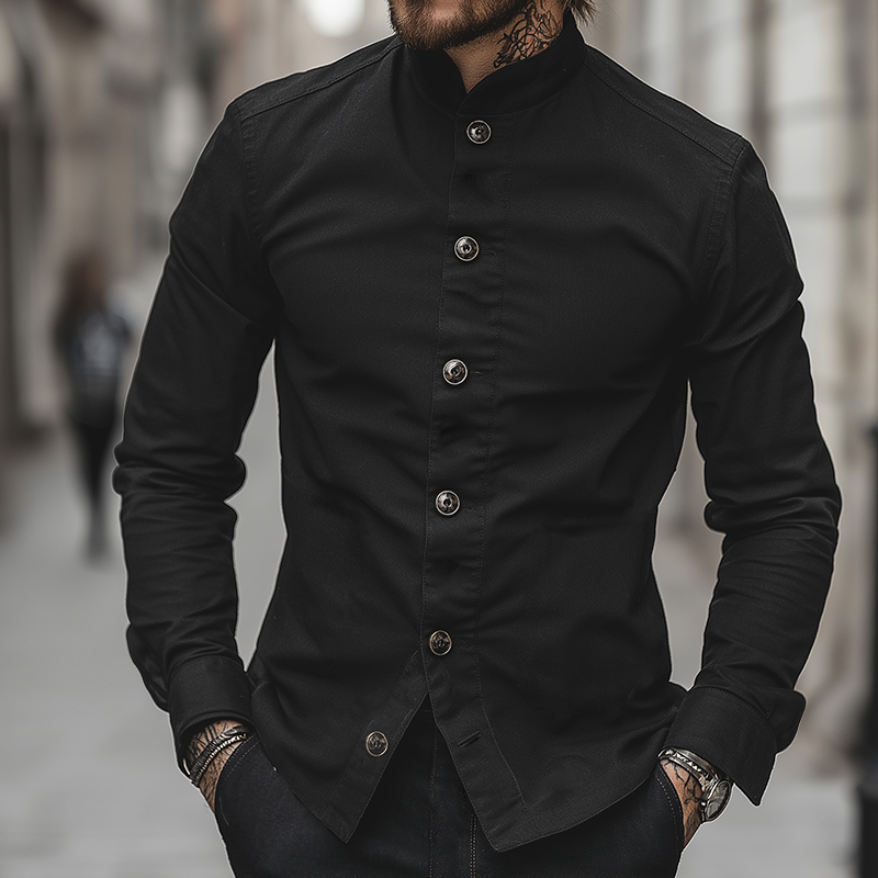 Men's Retro Casual Cotton Stand Collar Button Shirt MTA3059L9TO