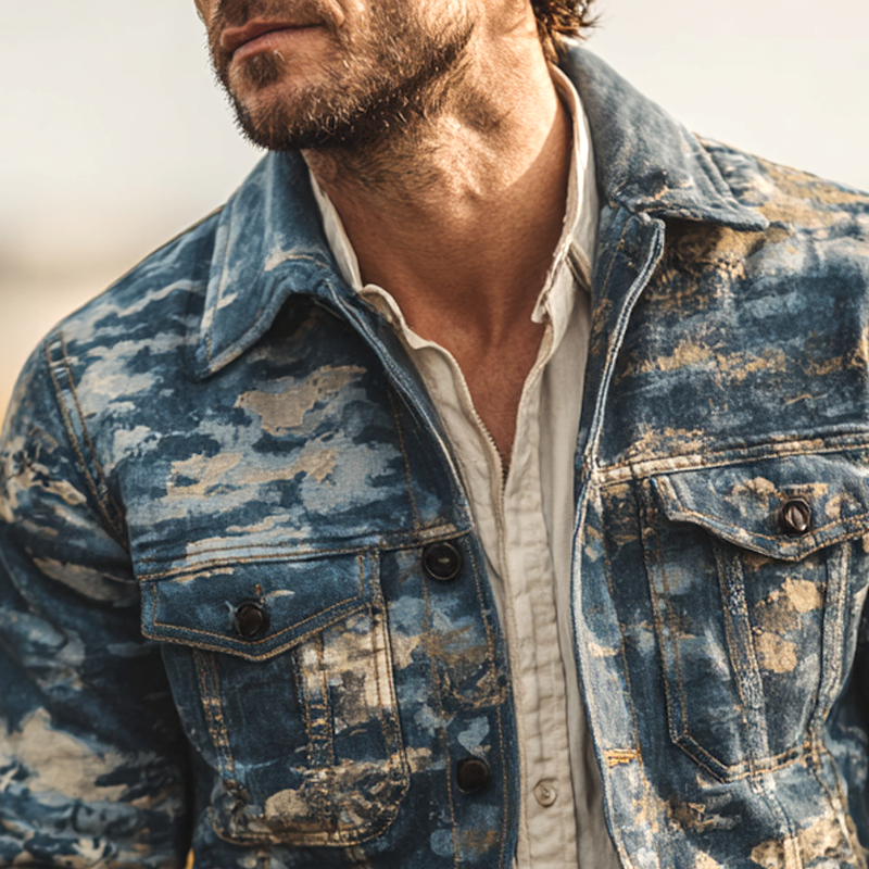 Men's Camouflage Lapel Multi-pocket Single Breasted Jacket MTA0150I3Z