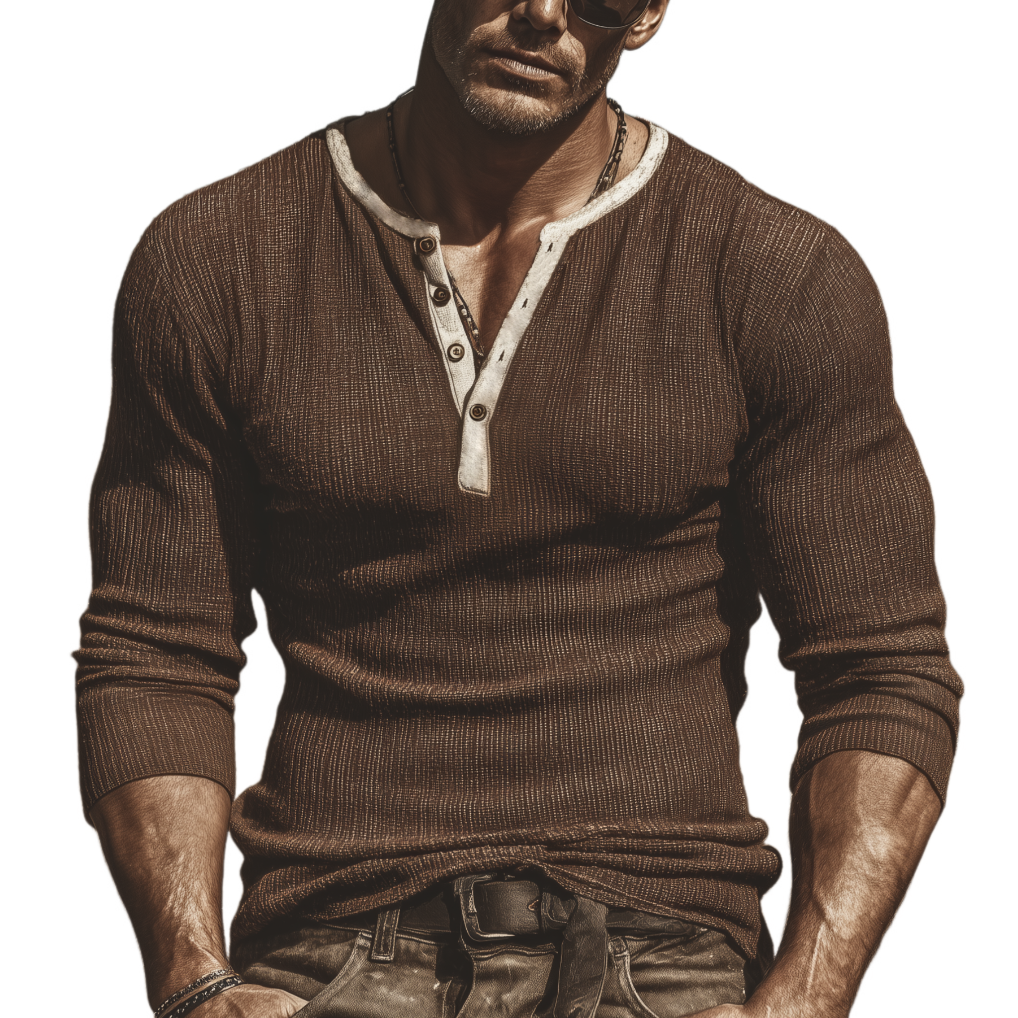 Men's Classic Casual Henley Neck Ribbed Slim-fit Long-sleeved T-shirt MTA1717L9K