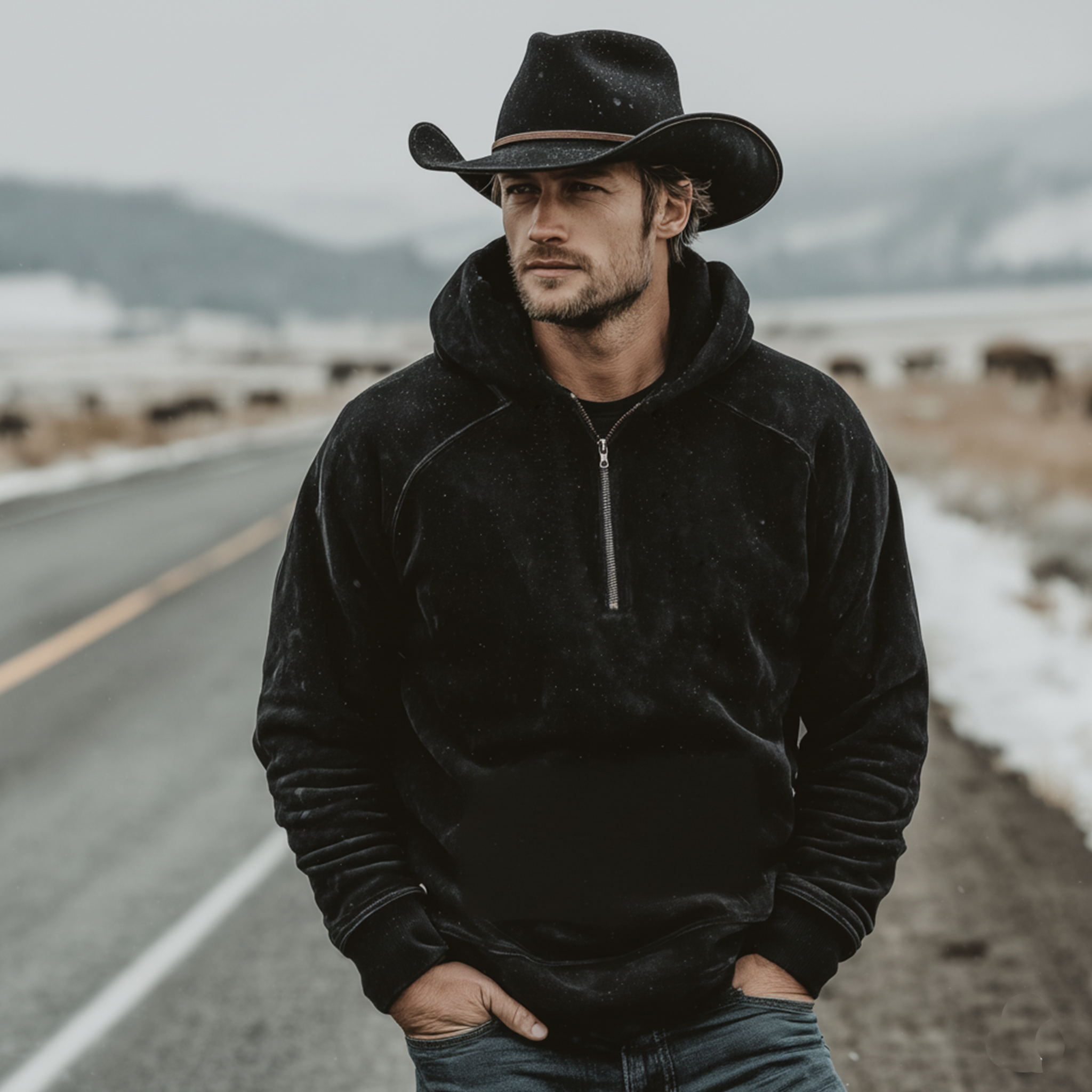 Men's Classic Retro Western Style Faux Suede Hoodie MTA1722K6K