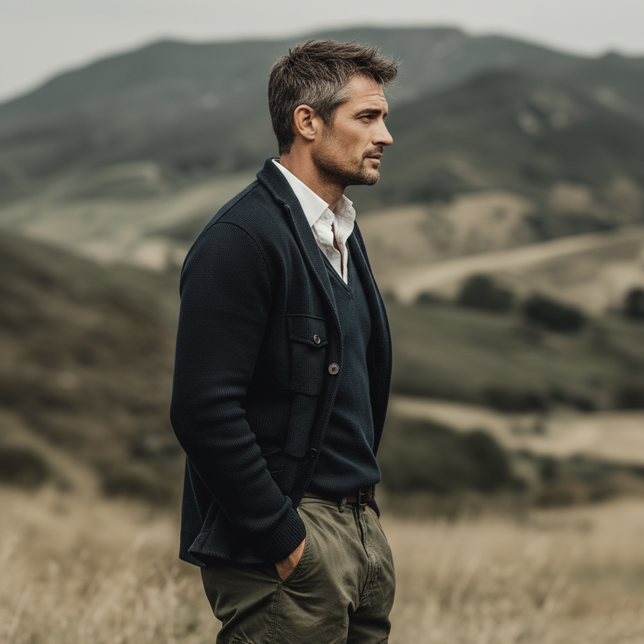 Men's Classic Casual Suit Collar Pocket Knit Cardigan MTA1465J3K