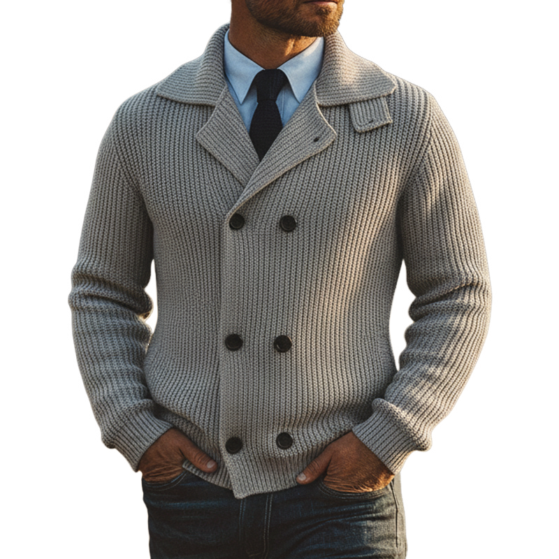 Men's Casual Solid Color Double-Breasted Knit Cardigan MTA1342K2X