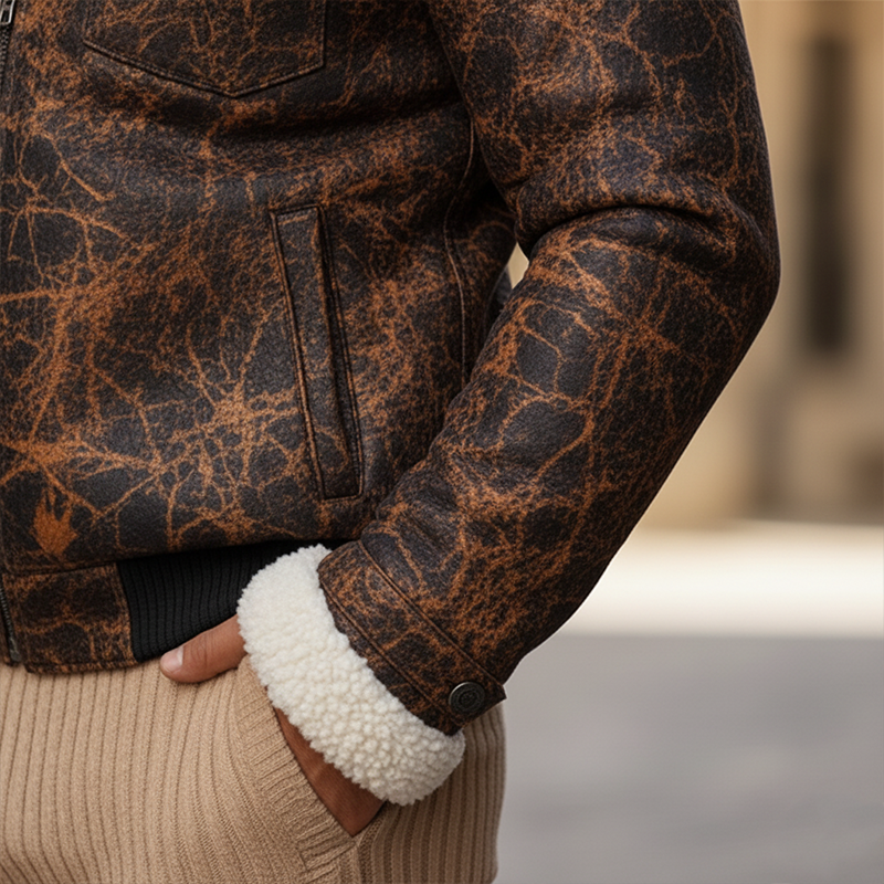 Men's Winter Retro Textured Faux Suede Fleece Mileage Zip-Up Jacket MTA0362K4P