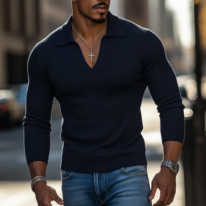 Men's Spring Vintage Cotton Knit V-neck Slim-fit Sweater MTA2549L6P